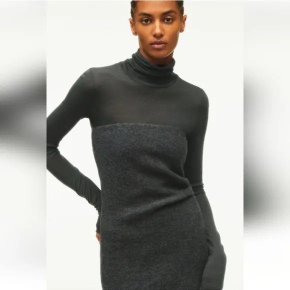 🩶 ZARA GREY WOOL STRAPLESS FITTED RUCHED MIDI DRESS!