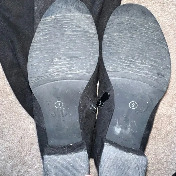 Black Over the Knee Suede Platform Boots Size 9