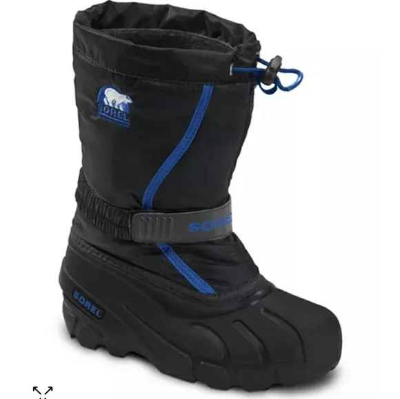 Sorel Kids Flurry Black blue Waterproof Winter boots size 5 6.5