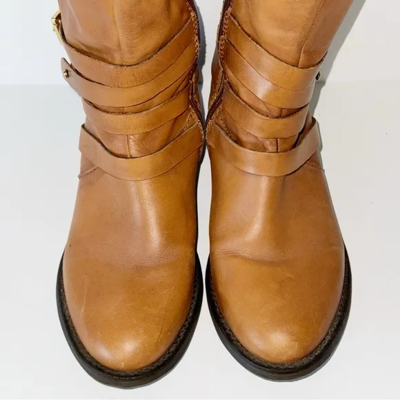Steve Madden Albany Cognac Leather Belted Riding Boots Sz 8.5