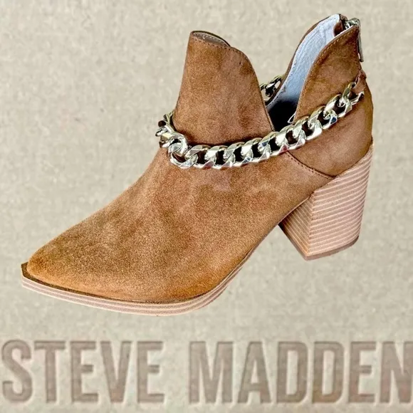 Steve Madden Cedar Suede chain ankle booties