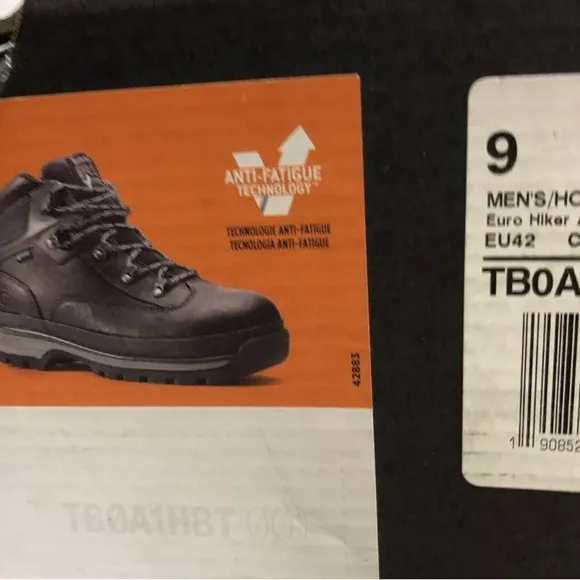 Timberland Pro Men's Euro Hiker, Black Leather Waterproof Boots, Size 9Wide