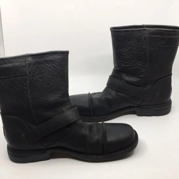 UGG Australia Lancing Black Leather Sherpa Lined Mid Ankle Moto Boots Sz 12